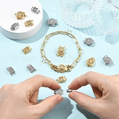 真鍮中空ボックス留め金 4種類 4個  マルチ連クラスプ  ミックスカラー  13~14x8.5~12x3.5~5.5mm  1個/スタイル&nbsp;KK-YW0004-49