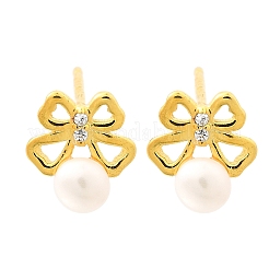 925 Sterling Silver Clear Cubic Zirconia Bowknot Stud Earring&nbsp;EJEW-L300-11G