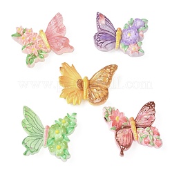 オペーク樹脂カボション  花と蝶  ミックスカラー  22~25.5x26.5~28.5x8~9mm&nbsp;X-KY-G031-04