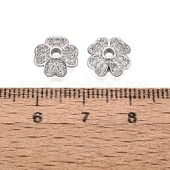真鍮製マイクロパヴェクリアキュービックジルコニアビーズキャップ  4葉のクローバー  プラチナ  10x3mm  穴：1.6mm&nbsp;KK-Q071-12P-02