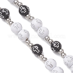 Acrylic & CCB Plastic Beaded Rosary Necklaces with Alloy Cross Pendant&nbsp;NJEW-JN05856-01