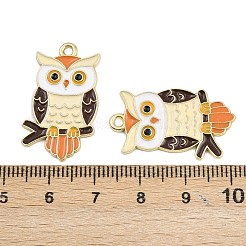 感謝祭のテーマの合金エナメルペンダント  カドミウムフリー＆鉛フリー  ライトゴールド  フクロウ  28x17x1mm  穴：1.6mm&nbsp;X-FIND-I065-04A-G