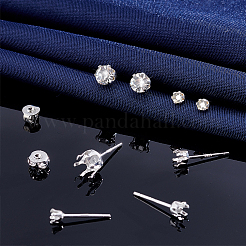 4 スタイル 925 スターリングシルバーイヤリング金具  プロングイヤリングのセッティング  ロジウムメッキスターリングシルバーフリクションイヤーナット10組  銀  3~4.5x6x3mm  内径：2.5~5mm  ピン：0.8mm&nbsp;FIND-PH0022-76