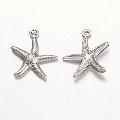 変色しにくい316サージカルステンレスペンダント  ヒトデ/海星  ステンレス鋼色  18.5x15x2mm  穴：1mm&nbsp;STAS-K096-11P