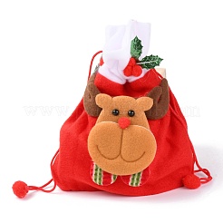 生地巾着ギフトバッグ  ハンドル付きキャンディーバッグ  子供のためのクリスマスの装飾  クリスマスのトナカイ/クワガタと長方形  レッド  22x18.5x1cm&nbsp;AJEW-F052-01