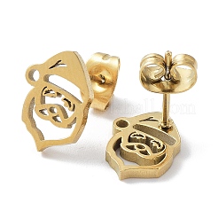 304ステンレススチールスタッドピアス  クリスマスのための中空のサンタクロース  ゴールドカラー  11.5x8.5mm&nbsp;EJEW-H136-14G