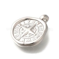 変色防止304ステンレススチールペンダント  コンパスチャーム付きフラットラウンド  ステンレス鋼色  18x15x2.4mm  穴：1.8mm&nbsp;STAS-I321-77P