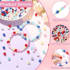 500個 5色スプレー塗装ABSプラスチック模造パールビーズ  ラウンド  ブルー  8x7.5~8mm  穴：1.8~2mm  100個/カラー&nbsp;OACR-YW0004-49A