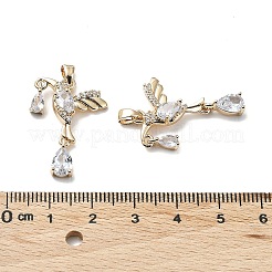 真鍮とK9ガラスのペンダント  ティアドロップチャームが付いた鳥  ライトゴールド  27x18x4mm  穴：4x2.5mm&nbsp;KK-Z031-11KCG