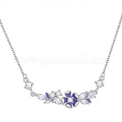 真鍮製パヴェパープルキュービックジルコニアフラワーペンダントネックレス（女性用）  プラチナ  15.75インチ（40cm）&nbsp;WGF8B23-01