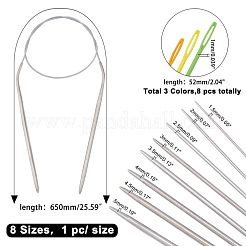8袋8種類のスチールワイヤーステンレススチール円形編み針とランダムカラープラスチックタペストリー針  利用できるより多くのサイズ  ステンレス鋼色  650x1.5~5mm  2個/袋  1バッグ/スタイル&nbsp;TOOL-NB0001-99