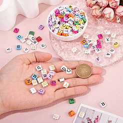 オペークアクリル連バー  文字a〜zの長方形  ミックスカラー  8~9x8x4mm  穴：1.5mm  600個/セット&nbsp;PACR-TA0001-03