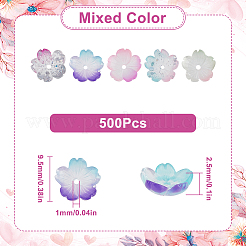 光る透明樹脂ビーズ500個  暗闇で光る花ビーズ、グリッターパウダー入り  ミックスカラー  9.5x2.5mm  穴：1mm&nbsp;RESI-SC0003-51