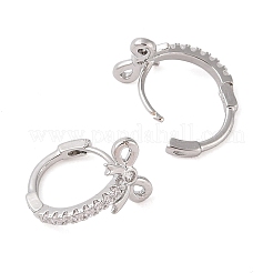 真鍮とクリアキュービックジルコニアのフープピアス  蝶結び  プラチナ  15x10x13.5mm&nbsp;LS-EJEW-Q385-02P