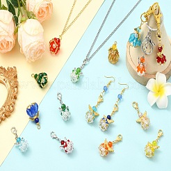 20個10色ファセットガラスペンダント  角度  合金製ウィングビーズと鉄製ループ付き  ミックスカラー  30x21.5x16mm  穴：2.2~3.6mm  2個/カラー&nbsp;PALLOY-SZ00011