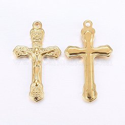 イースターテーマ 304 ステンレススチールペンダント  イオンプレーティング（ip）  十字架クロス  ゴールドカラー  33x19x3mm  穴：1.8mm&nbsp;X-STAS-E436-08G