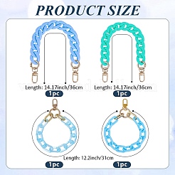 アクリル＆プラスチックチェーンバッグハンドル4色4個  黄金のトーン合金クラスプ付き  ファッショナブルな交換用クラッチハンドル  ハンドバッグ用  財布DIYクラフト  空色  310~360mm  1pc /カラー&nbsp;AJEW-BM0001-11A