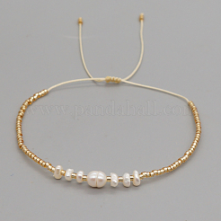 White Natural Freshwater Pearl and Glass Adjustable Braided Bead Bracelets for Women Daily Casual and Date Wear&nbsp;NA4638