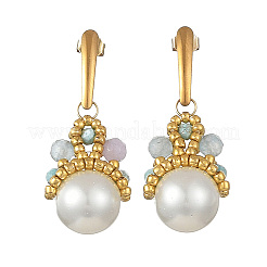 Natural White Jade & Imported Synthetic Howlite & Glass Pearl Dangle Earrings for Women&nbsp;EJEW-MZ00783