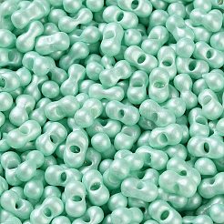 ガラスシードビーズ  不透明色の光沢  ピーナッツ  アクアマリン  5~6x2.5~3x3~3.5mm  穴：1~1.2mm  約5000個/ポンド&nbsp;SEED-L011-04A-12