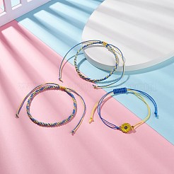 ひまわりリンクがセットされた3個の3スタイルワックスポリエステル編組ビーズブレスレット  友達愛好家のための友情調整可能なブレスレット  ミックスカラー  内径：2-1/8インチ（5.5cm）&nbsp;BJEW-JB07517