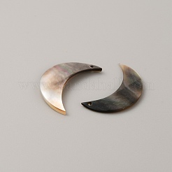 天然石ブラックリップシェルペンダント  ムーンチャーム  30x17.5x1.5~2mm  穴：1mm&nbsp;SSHEL-WH0001-36B