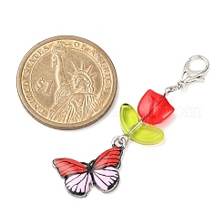 5Pcs Butterfly Alloy Enamel & Tulip Glass Pendant Decorations&nbsp;HJEW-JM04163