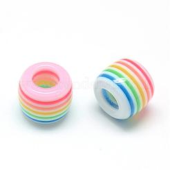 不透明ストライプ樹脂ヨーロピアンビーズ  大穴ビーズ  バレル  ピンク  12x10.5mm  穴：5.5mm&nbsp;RESI-S344-08