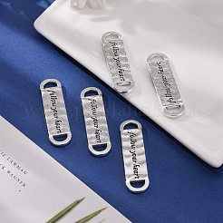 長方形の刻まれた言葉、心に従うチベットスタイル合金メッセージリンクブレスレット作成用コネクター  カドミウムフリー＆鉛フリー  アンティークシルバー  11x43x2mm  穴：6x4mm&nbsp;TIBE-3319-AS-LF