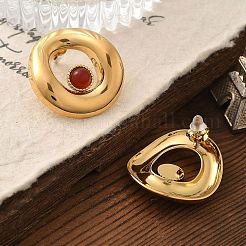 304ステンレススチールスタッドピアス  ナチュラルカーネリアンと  18KGP本金メッキ  29.5x28mm&nbsp;STAS-Z112-12G-02