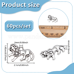 チベット風アロイペンダント60個  ライオンのチャーム  アンティークシルバー  14.5x21x4mm  穴：2mm&nbsp;TIBEP-GA0001-09AS