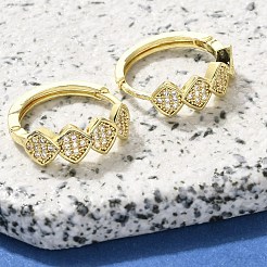 真鍮クリアキュービックジルコニアフープピアス  菱形  18KGP本金メッキ  19x6.5mm&nbsp;EJEW-M047-26G
