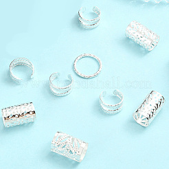 200個 5スタイル アイロンヘアコイルカフス  ヘアコイルカフス  銀  10~15x1.6~15.5mm  内径：9~12mm  40個/スタイル&nbsp;AJEW-SC0003-88