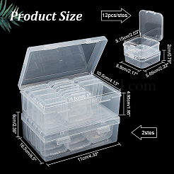 長方形 pp プラスチック ビーズ オーガナイザー収納ボックス 12 個の小さなプラスチック製のヒンジ付き蓋ビーズ コンテナー  ホワイトスモーク  大きな箱：11x16.5x6cm&nbsp;CON-WH0088-32