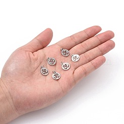 変色しない304ステンレススチールチャーム  丸カン付き  オーム/オウム チャーム付きフラット ラウンド  ステンレス鋼色  14x12x1.1mm  穴：3mm&nbsp;LS-STAS-Q201-T446S