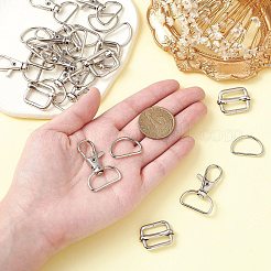 バッグクラスプセット  亜鉛合金スイベルDリング、カニカン、真鍮製バッグバックル、鉄製Dリングを含む  財布作りに  プラチナ  16.5~38x22~24mm  穴：8mm&nbsp;PALLOY-CJ0002-70