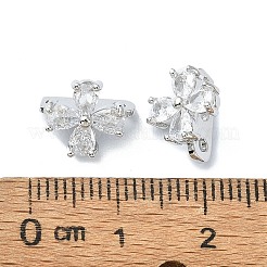 ブラス パヴェ クリア キュービック ジルコニア マルチ連 リンク  3穴  花  プラチナ  9x11x6.5mm  穴：1.2mm&nbsp;FIND-Z029-13B