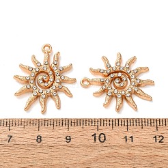 合金ラインストーンペンダント  太陽のチャーム  ライトゴールド  25.5x21.5x2.5mm  穴：1.5mm&nbsp;RB-CBAA987-19KCG