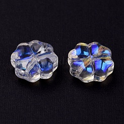 透明ガラスビーズ  ABカラーメッキ  クローバー  クリアAB  10x10x5mm  穴：1mm&nbsp;GLAA-YW0003-07