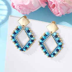 3 Pairs Rhombus Mixed Stone & Glass Seed Beads Dangle Stud Earrings&nbsp;EJEW-MZ00666