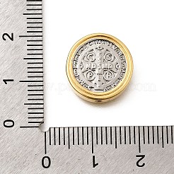 宗教的なツートン真鍮ビーズ  18KGP本金メッキ  フラットラウンド  聖人のチャーム  15x3.5mm  穴：1mm&nbsp;KK-D255-02GP-03