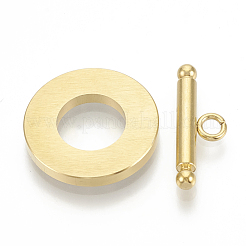 201ステンレススチールトグル留め具  エナメル  リング  ゴールドカラー  ターコイズ  リング：19.5x2mm  内径：10mm  バー：21x7x3mm  穴：2mm&nbsp;X-STAS-T037-06B-G