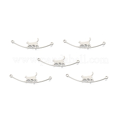 変色しない201ステンレススチールコネクタチャーム  猫  ステンレス鋼色  43x11x1.5mm  穴：1.5mm&nbsp;X-STAS-N098-094P