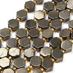 天然ゴールドパイライト/ゴールデンパイライトビーズ連売り  六角  シードビーズで  9x10x5mm  穴：0.8mm  約15個/連  7.09''（18センチメートル）&nbsp;G-F833-B17-01