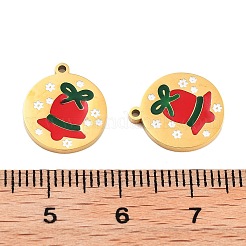 イオンプレーティング（IP）304ステンレスペンダント  クリスマステーマのエナメルチャーム  ゴールドカラー  クリスマス鐘  13.5x12x1.5mm  穴：1mm&nbsp;STAS-S140-02L