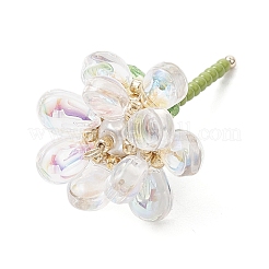 クリアガラスペンダント  花  パールガラスパールラウンドビーズと304ステンレススチールループ付き  ホワイト  36x29x24mm  穴：1.6mm&nbsp;PALLOY-MZ00732-01