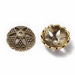 チベット風キャップ  カドミウムフリー＆鉛フリー  花  アンティーク黄金  20x7mm  穴：2mm&nbsp;TIBEB-47274-AG-LF