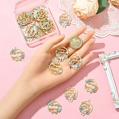 24個6スタイルアロイエナメルペンダント  花  ゴールドカラー  29.5~34x26~29x2mm  穴：1.8mm  4個/スタイル&nbsp;ENAM-YW0004-89
