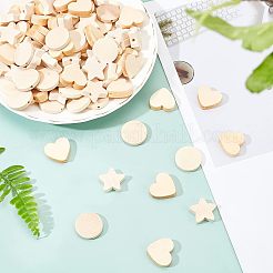 150Pcs 3 Style Star & Heart & Flat Round Unfinished Wood Beads&nbsp;WOOD-OC0002-16