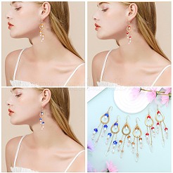 天然クォーツ クリスタル ティアドロップ & ランプワーク マッシュルーム シャンデリア イヤリング  女性用ゴールデン 316 サージカルステンレス ロングタッセル ドロップイヤリング  ブルー  120x20mm  ピン：0.8mm&nbsp;EJEW-SW00018-01